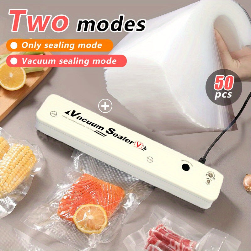 Máquina selladora al vacío, con 50 bolsas selladas para almacenamiento de alimentos y sous vide, sistema automático de sellado de alimentos con aire.