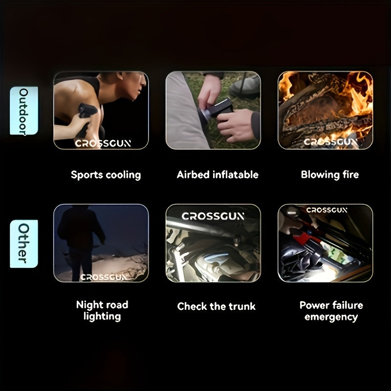 Ventilador portátil de mano de alta velocidad, con motor sin escobillas, recargable por USB, con función de iluminación, para nieve, esencial para acampar y limpieza interior de coche.