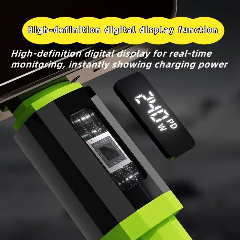 Cable de carga rápida de 240 W con pantalla en tiempo real, 150 cm de largo, material de silicona con superficie lisa, compatible con Huawei Honor, Xiaomi Poco, Samsung OPPO VIVO, pantalla LED digital de batería, carga ráp