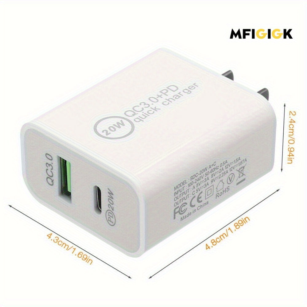 El almacén local de MFIGlGK es súper rápido Juego de cargadores MFi de 6 piezas para iPhone QC3.0 + PD - Cargador de pared súper rápido con cable USB-C MFIGlGK - Carga rápida para iPhone 14 13 11 12 Pro Max Mini Cable d
