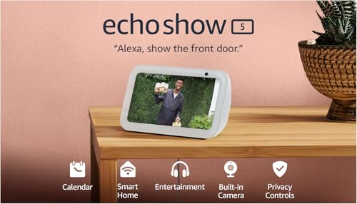 Amazon Echo Show 5 (modelo más reciente), pantalla inteligente con el doble de graves y un sonido más nítido, blanco glaciar