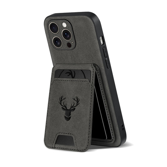 Funda tipo cartera compatible con iPhone 16E/16promax/15plus/14pro/13promax/12/11, piel sintética de lujo, tarjetero y soporte, diseño de alce.