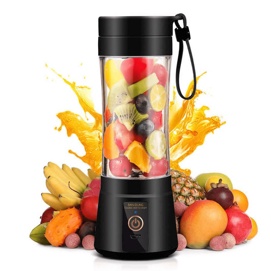 Licuadora portátil recargable de 12.85 oz, mini licuadora de jugos eléctrica USB de 1200 mAH, adecuada para batidos y licuados, jugo, 380 ml, seis cuchillas, perfecta para mezclar, rosa, negro, morado