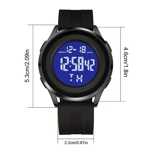 Reloj digital deportivo para hombre con correa de silicona negra: diseño minimalista, fecha y cronómetro, ideal para Navidad o Acción de Gracias, ideal para el día a día, esfera elegante y correa resistente.