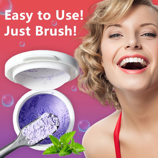Polvo dental morado FOCUSMILE - PAP, con saber refrescante a menta que elimina la suciedad de los dientes. No sensible.