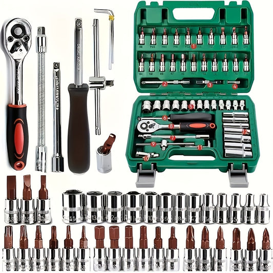 Kit de herramientas automotrices profesionales de 325/53/46 piezas - Juegos de herramientas premium para el mantenimiento de autos, motos y bicicletas - Solución compacta, portátil y todo en uno con llave de trinquete, jueg
