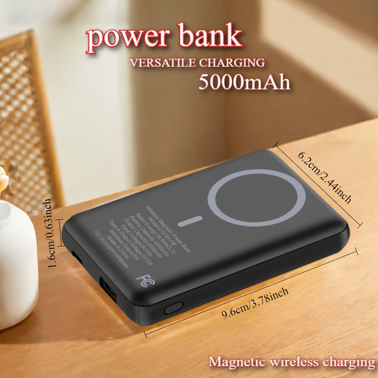 Mini banco de energía de carga inalámbrica magnética, batería portátil de 5000 mAh con entrada y salida USB-C, compatible con iPhone 15/16, Android, Samsung y otros dispositivos. Cargador portátil, cargador magnético p