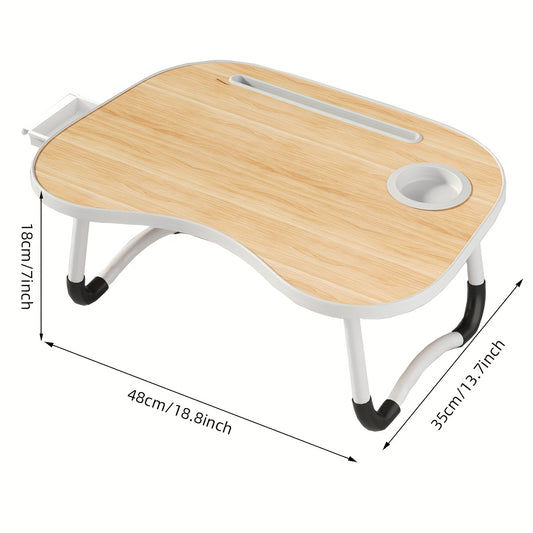 Mesa de cama portátil para portátil con portavasos y bandeja multifuncional - Escritorio de noche plegable con ranura para tarjeta para tableta, diseño robusto en forma de A, ligero y compacto para comer, leer, escribir en
