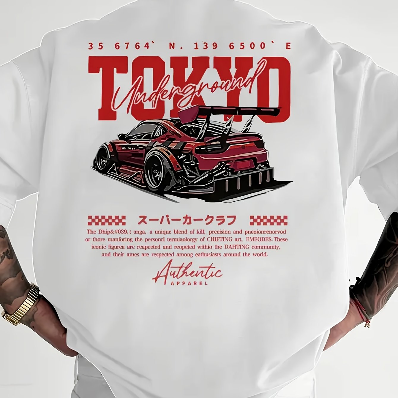 Camiseta gráfica de carreras de Tokio para hombre: diseño de ropa urbana japonesa con cultura JDM, camiseta de manga corta estilo hip-hop, tejido transpirable para ropa informal de primavera y verano y atuendos para entusia