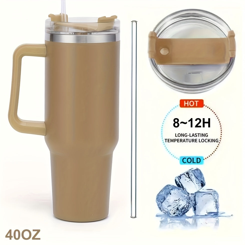 Vaso de acero inoxidable de 1,2 litros con asa y tapa con pajita, taza térmica de viaje para deportes, fitness y actividades al aire libre, reutilizable para coche, botella de agua de gran capacidad (1,2 litros), varios colo
