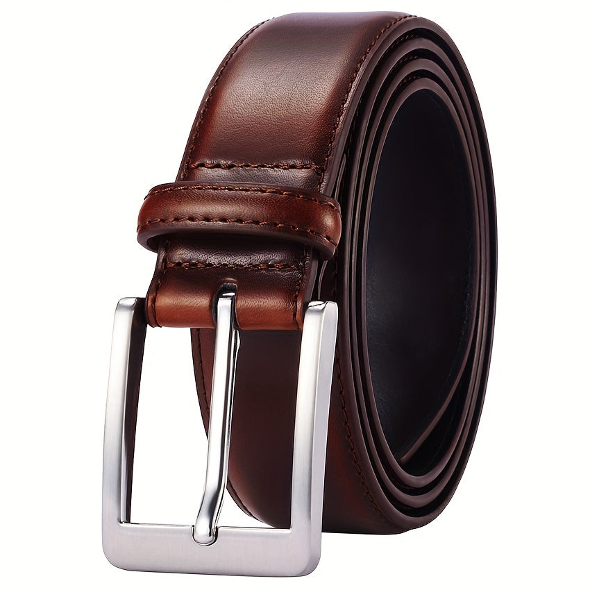 Cinturón de vestir de cuero genuino para hombre, estilo casual, con hebilla de acero inoxidable para negocios y trabajo.