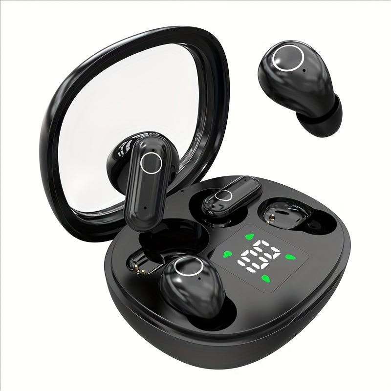Auriculares inalámbricos deportivos ultracompactos con mango corto, estéreo de graves Hi-Fi, calidad de sonido dual 5.4, reducción de ruido cómoda, pantalla digital de alta definición con micrófono, tiempo de espera ult