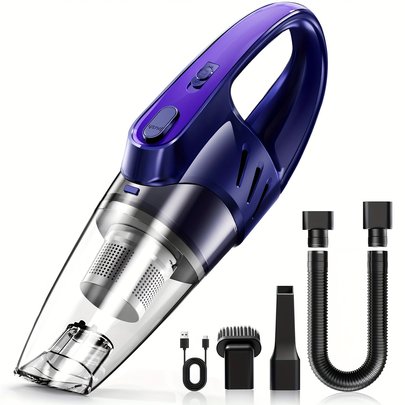 Aspiradora de mano para coche, silenciosa, con 5 accesorios, ideal para limpieza interior, hogar, mascotas, accesorios para coche, regalos.