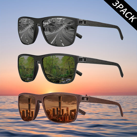 3 pares de gafas polarizadas para hombre y mujer, ligeras, clásicas, cuadradas, deportivas, resistentes a los rayos UV, ideales para ciclismo, conducción, running y pesca.