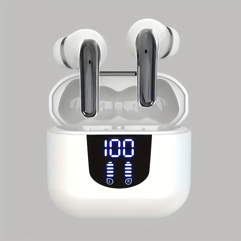 Auriculares inalámbricos de 5.5" con sonido estéreo de graves, micrófono con cancelación de ruido y pantalla LED, intraaurales, 40 horas de reproducción, ideales para portátiles, tabletas, teléfonos móviles y para pra