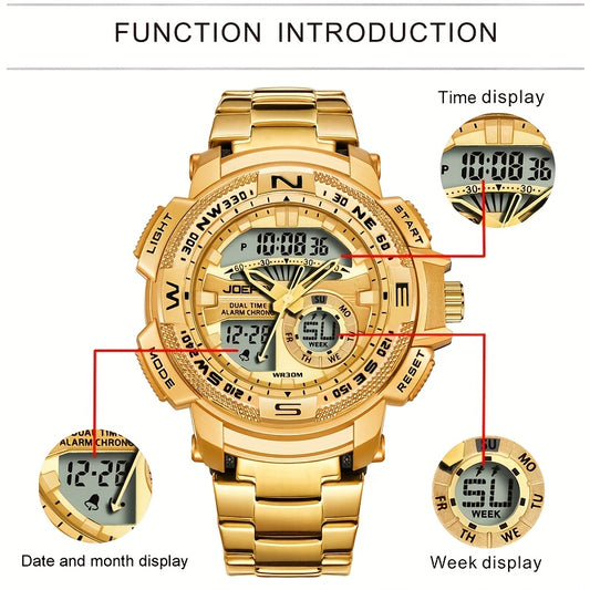 Reloj analógico y digital JOEFOX para hombre con esfera grande y doble pantalla, cronógrafo, alta calidad 24 horas, brújula multisensor, calendario, alarma y cronómetro. Reloj deportivo de lujo con retroiluminación LED,