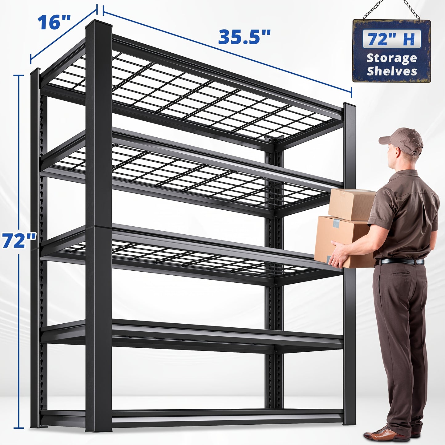 Estantería industrial REIBII de 5 niveles, resistente, con capacidad para 3000 unidades. Estantería independiente ajustable de carbono. Estantes de garaje de 183 cm de alto con fácil montaje en 10 minutos. Ideal para almac