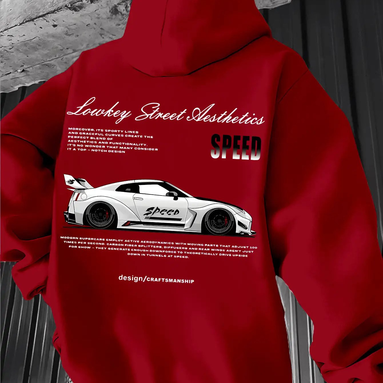 Sudadera con capucha de carreras estilo JDM para hombre con texto en japonés y rayas de velocidad. Ropa para entusiastas de motos y coches. Estampado gráfico de motos. Manga larga de corte regular. Sudadera informal lavable