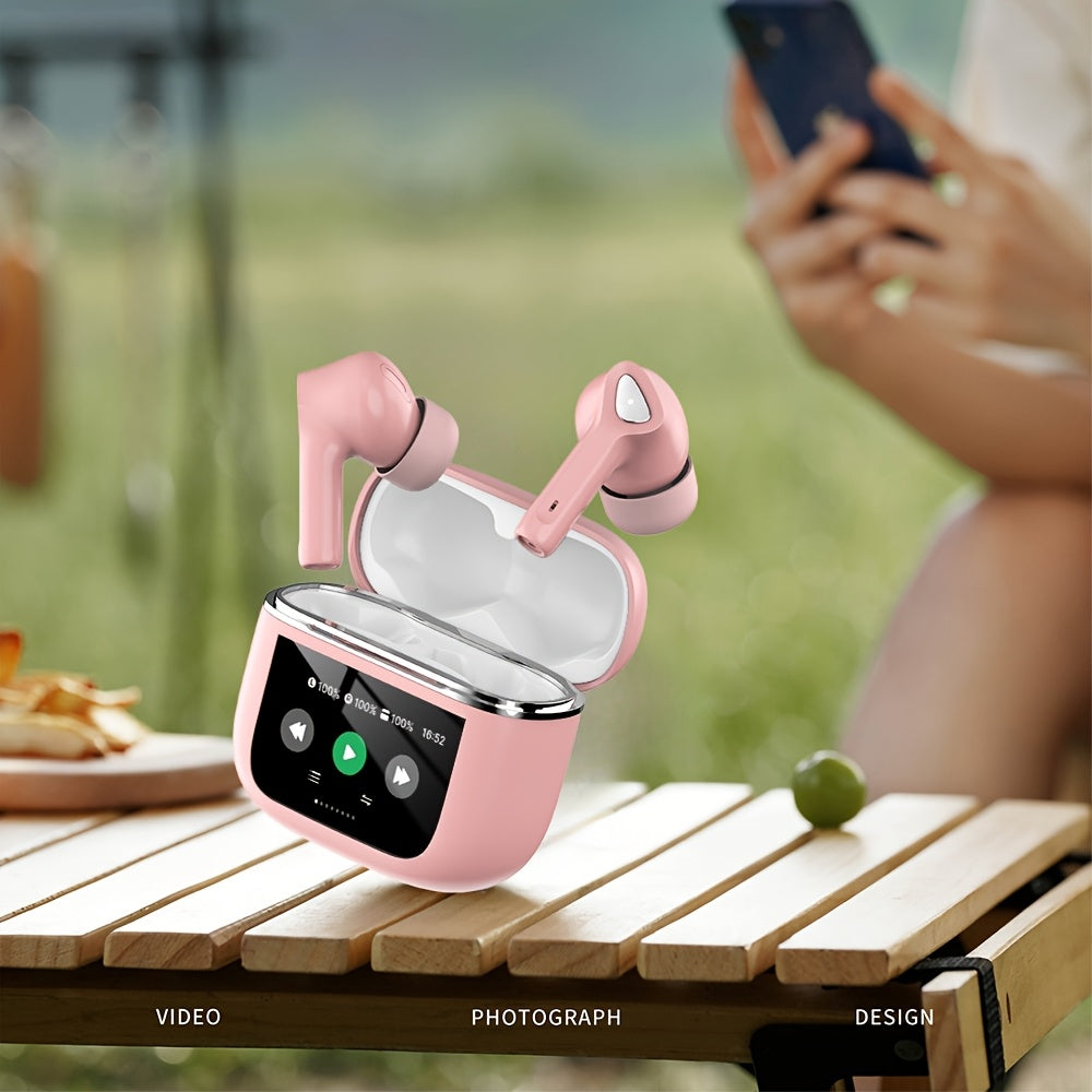 Auriculares inalámbricos con pantalla táctil de 5.3", batería de larga duración de 50 h, graves profundos, micrófono HD, aptos para teléfonos móviles, tabletas y portátiles. Auriculares inalámbricos con carga inalám