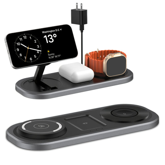 Cargador inalámbrico 3 en 1 de 15 W para iPhone, estación de carga plegable para iPhone 16/15/14/13/12/Pro Max/Pro/Mini/Plus, compatible con iWatch 10/9/8/7/SE/6/5/4/3/2/1/Ultra 2/Ultra y AirPods Pro/2/3/4.