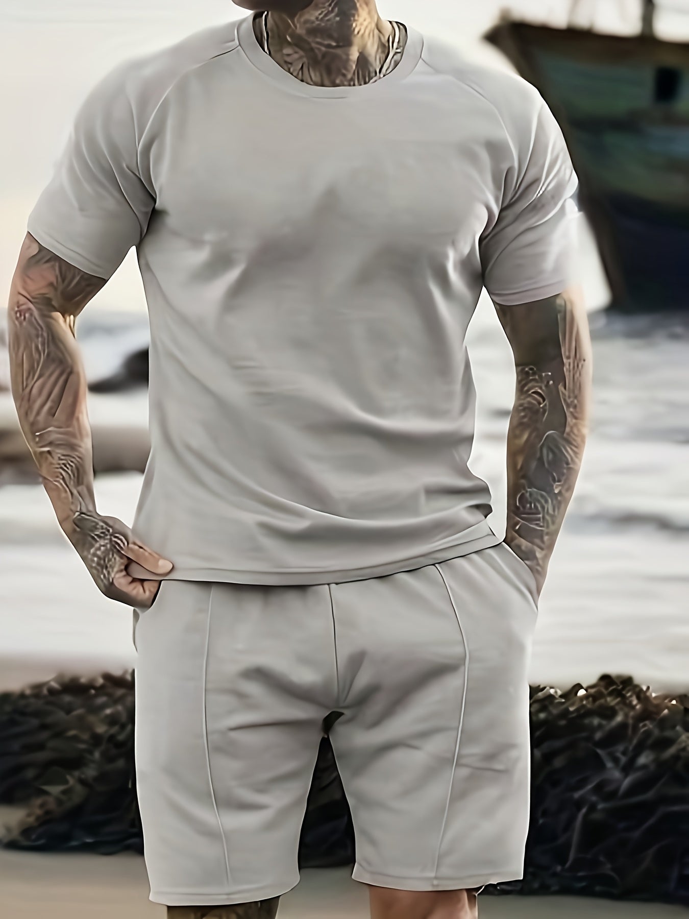 Traje casual multicolor para hombre, conjunto de dos piezas, sencillo y cómodo, para uso diario.