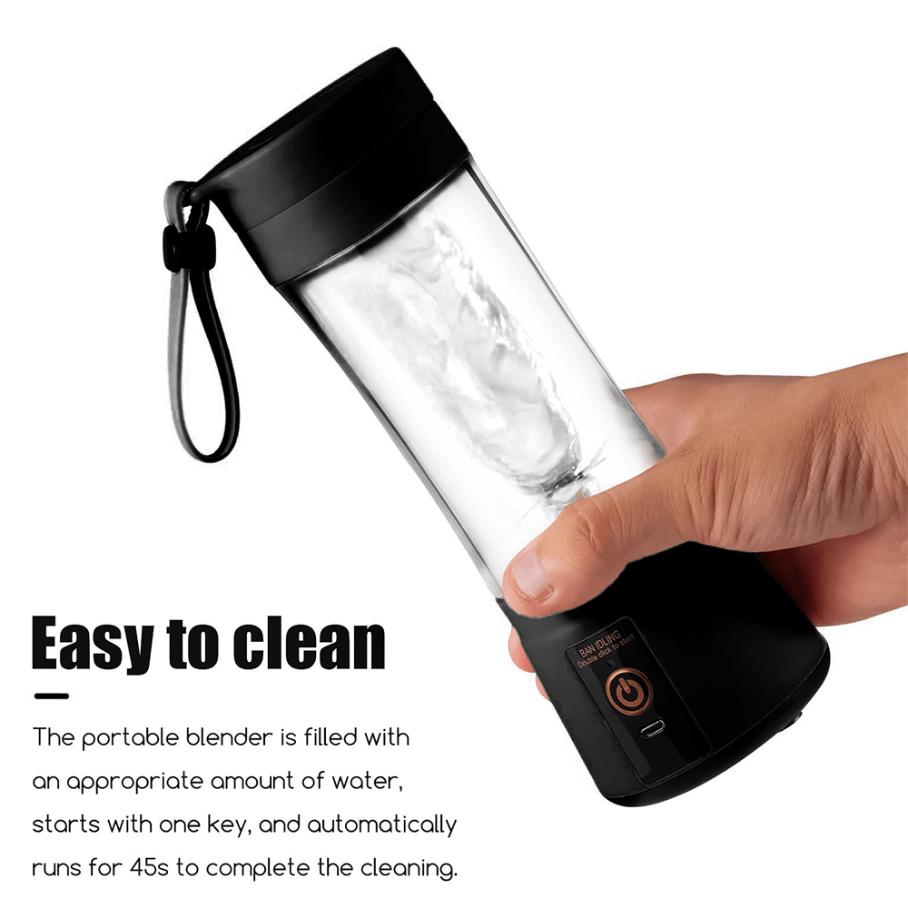 Licuadora portátil recargable de 12.85 oz, mini licuadora de jugos eléctrica USB de 1200 mAH, adecuada para batidos y licuados, jugo, 380 ml, seis cuchillas, perfecta para mezclar, rosa, negro, morado