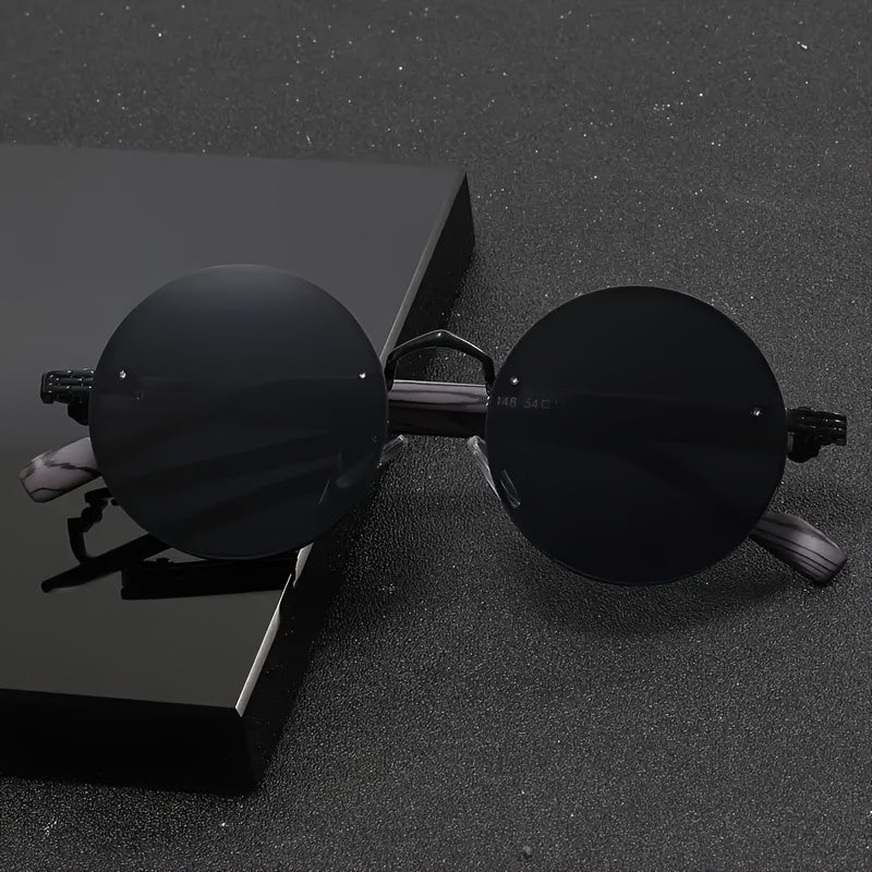Gafas de moda con montura redonda de metal estilo steampunk retro y patas con vetas de madera, ideales para fiestas deportivas al aire libre, viajes, conducción, pesca y accesorios fotográficos.