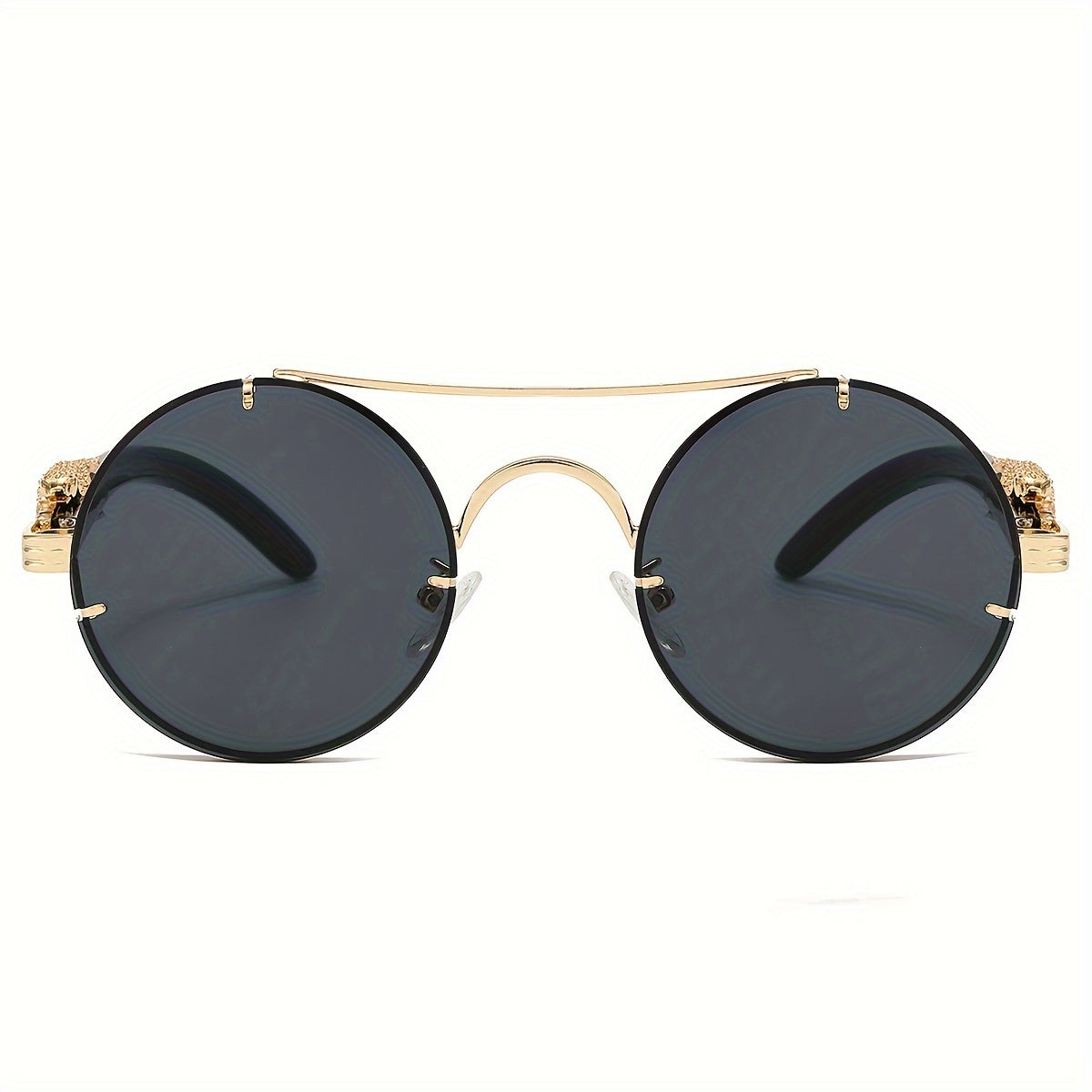 Gafas redondas unisex con doble puente, montura de metal, lentes de policarbonato antirreflejos con degradado, ideales para escalada y deportes, con bisagras con detalle de leopardo, ideales para fotografía callejera y regal
