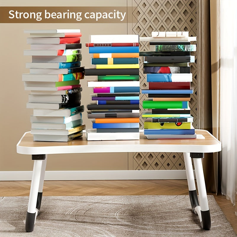 Mesa de cama portátil para portátil con portavasos y bandeja multifuncional - Escritorio de noche plegable con ranura para tarjeta para tableta, diseño robusto en forma de A, ligero y compacto para comer, leer, escribir en