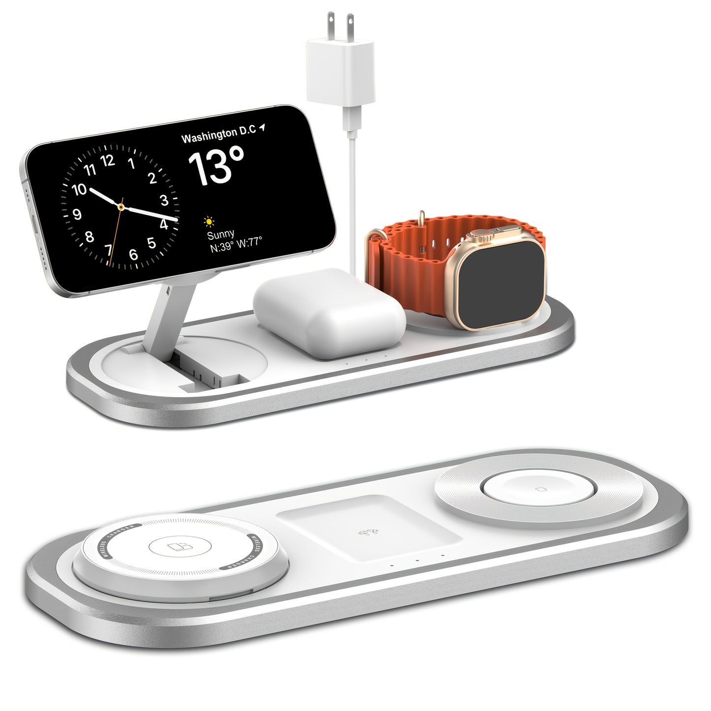 Cargador inalámbrico 3 en 1 de 15 W para iPhone, estación de carga plegable para iPhone 16/15/14/13/12/Pro Max/Pro/Mini/Plus, compatible con iWatch 10/9/8/7/SE/6/5/4/3/2/1/Ultra 2/Ultra y AirPods Pro/2/3/4.