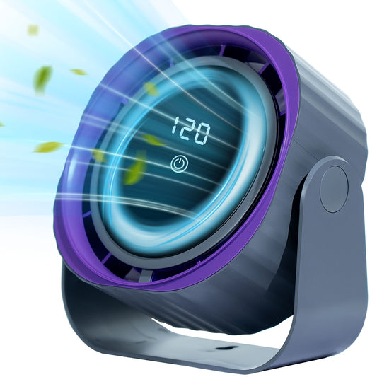 Ventilador turbo de 6 pulgadas con motor sin escobillas, miniventilador portátil silencioso, 4 velocidades con control de pantalla, 3600 mAh, recargable por USB, 12 h de autonomía, ventilador personal con alimentación por