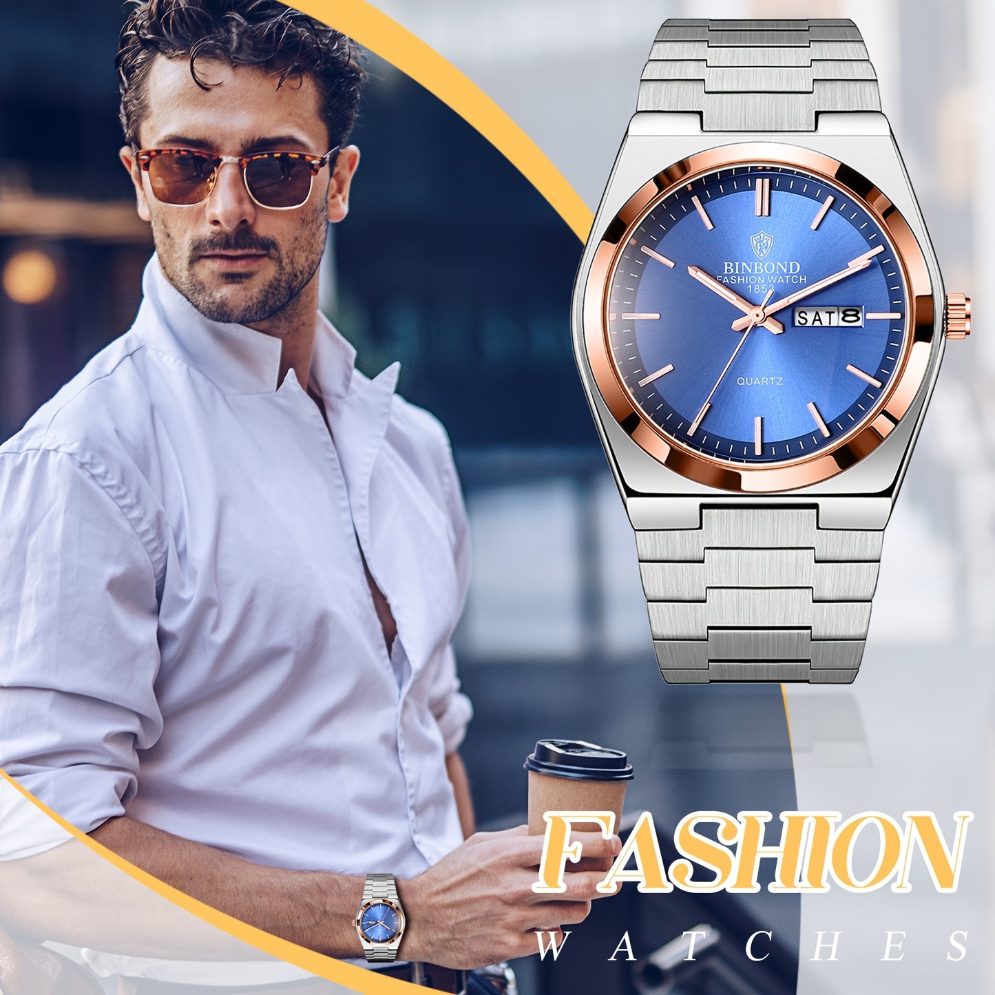 Reloj de acero inoxidable de lujo para hombre con esfera luminosa verde turquesa, indicador de semana/fecha/día/segundero, movimiento de cuarzo, correa sólida - Reloj de vestir profesional para negocios, viajes, buceo (-) -