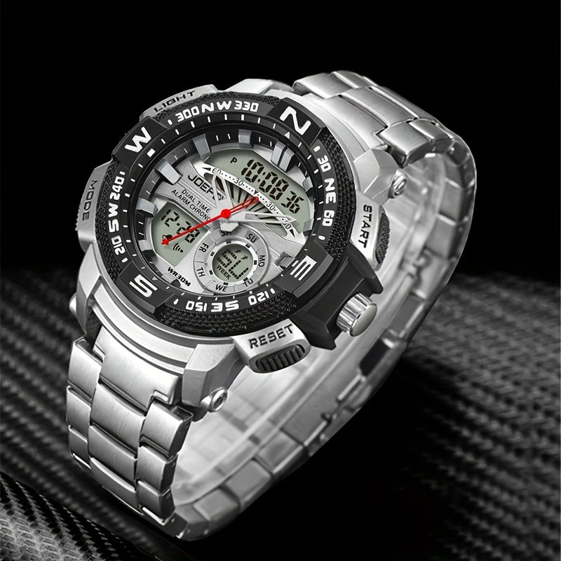 Reloj analógico y digital JOEFOX para hombre con esfera grande y doble pantalla, cronógrafo, alta calidad 24 horas, brújula multisensor, calendario, alarma y cronómetro. Reloj deportivo de lujo con retroiluminación LED,