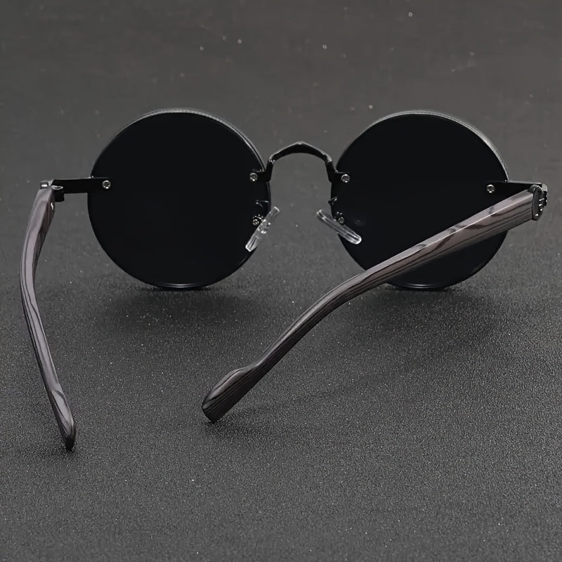 Gafas de moda con montura redonda de metal estilo steampunk retro y patas con vetas de madera, ideales para fiestas deportivas al aire libre, viajes, conducción, pesca y accesorios fotográficos.