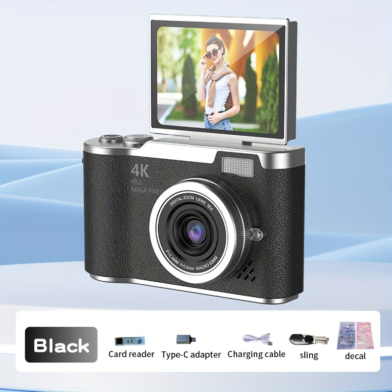 Cámara digital 4K HD con pantalla abatible de 2,4 pulgadas, videocámara profesional para vlogs y fotografía: el regalo perfecto para principiantes en Acción de Gracias y Navidad.