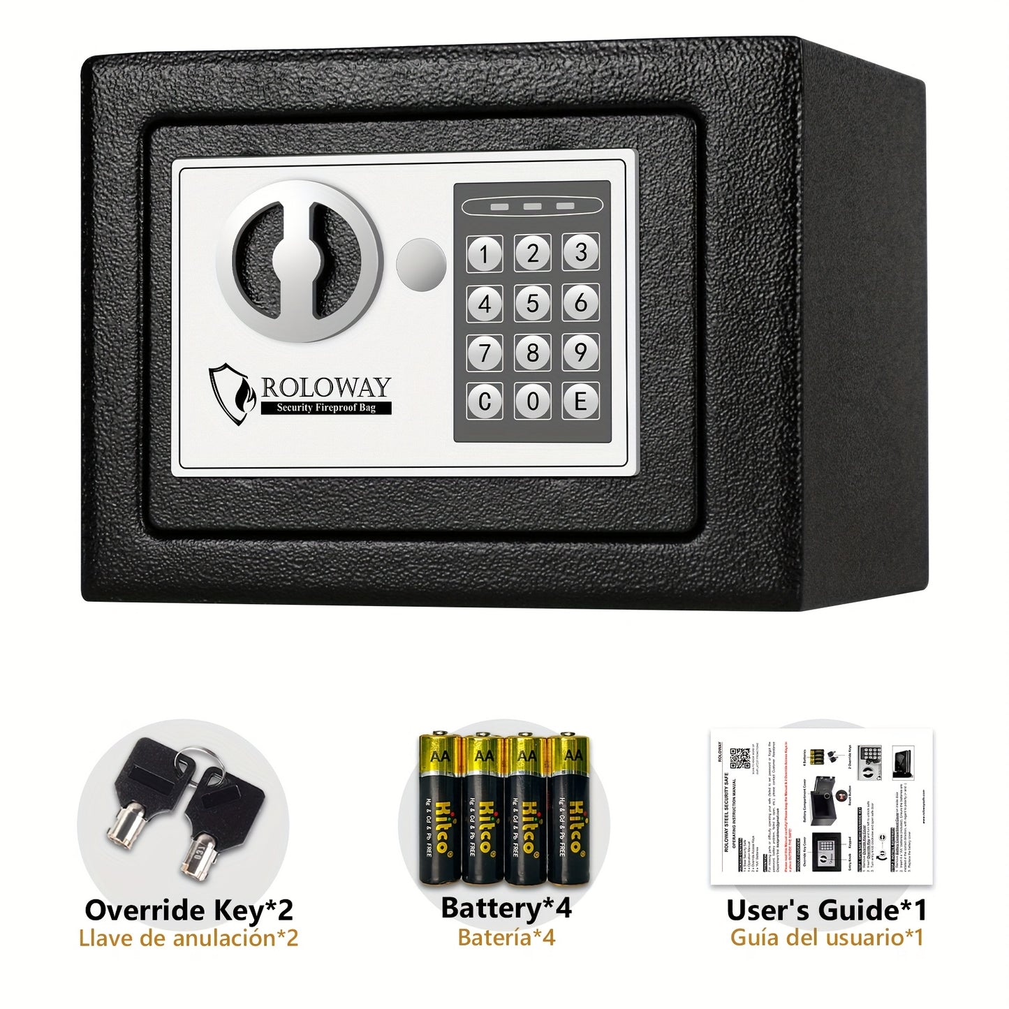 Caja fuerte de acero resistente e ignífuga con bolsa para efectivo - Caja fuerte segura para el hogar con teclado y cerradura, ideal para guardar dinero, documentos y objetos de valor (negra), almacenamiento de objetos de va