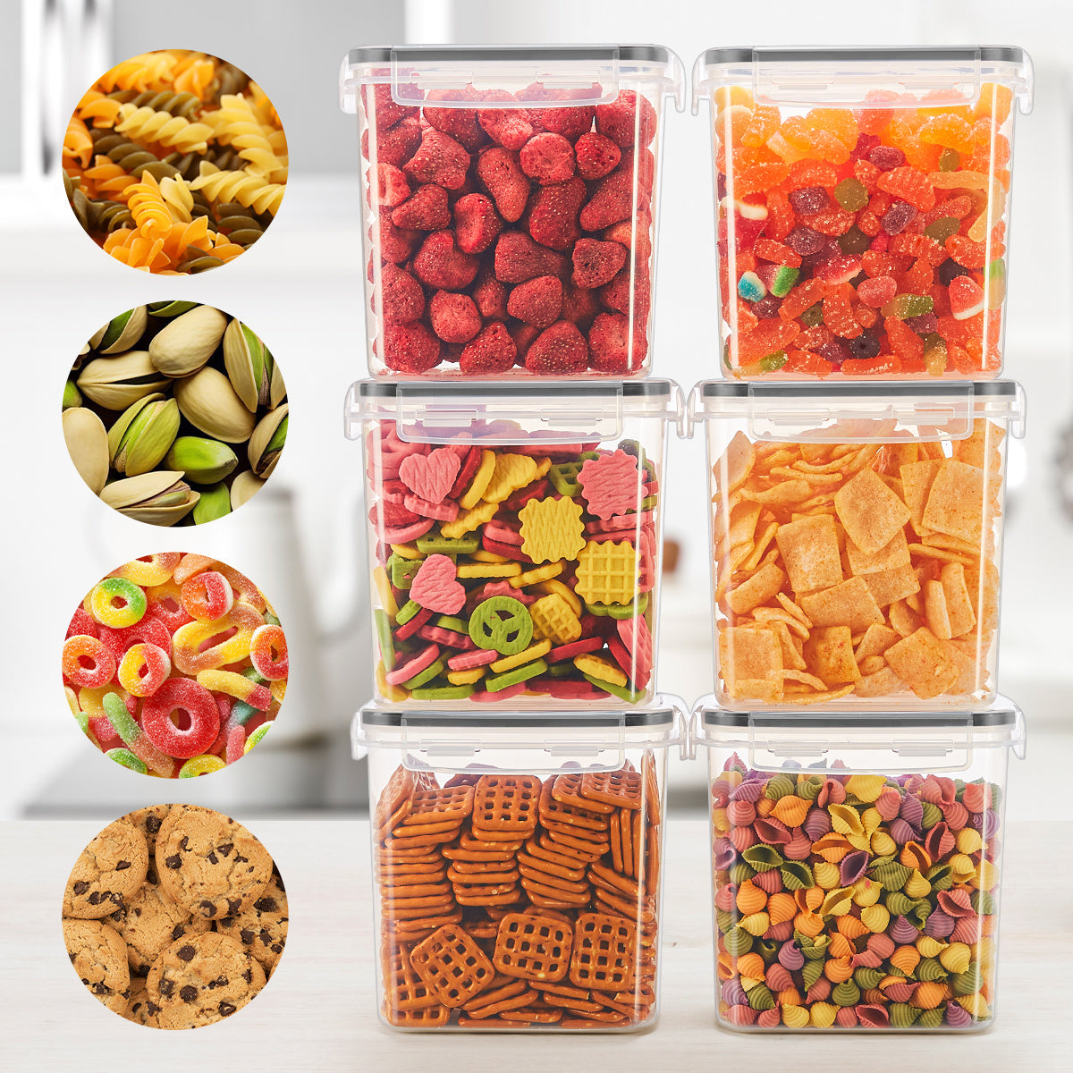 Set de organizador para alimentos. Plástico sin BPA para cereales, pastas y harina.