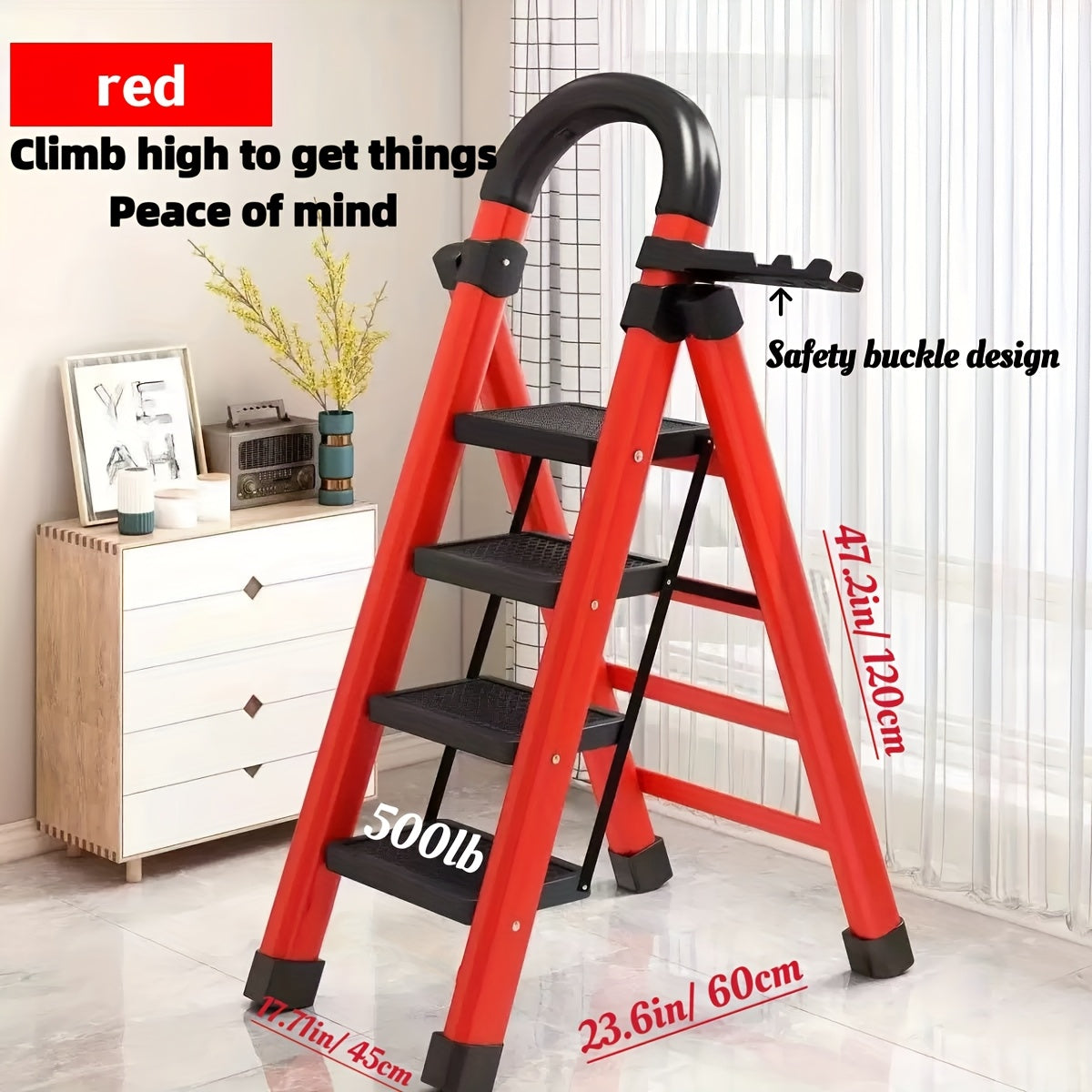 Escalera plegable portátil de alta resistencia de 3, 4 o 5 peldaños, con capacidad de 227 kg, de plástico duradero con peldaños antideslizantes, ligera y portátil, ideal para uso doméstico e industrial.