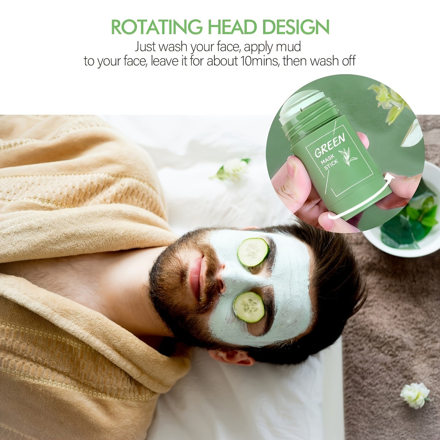 Mascarilla en barra de te verde, refrescante e hidratante. Provee limpieza y exfoliación suave, sin alcohol ni perfume.