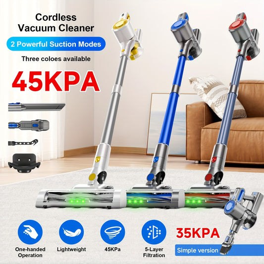 Aspiradora ligera de 35-45 kPa con LED verde mejorado, cepillo antienredos, batería extraíble, múltiples niveles de succión, hasta 45 minutos de autonomía, accesorio para coche de mujer, aspiradora para alfombras, pelo d