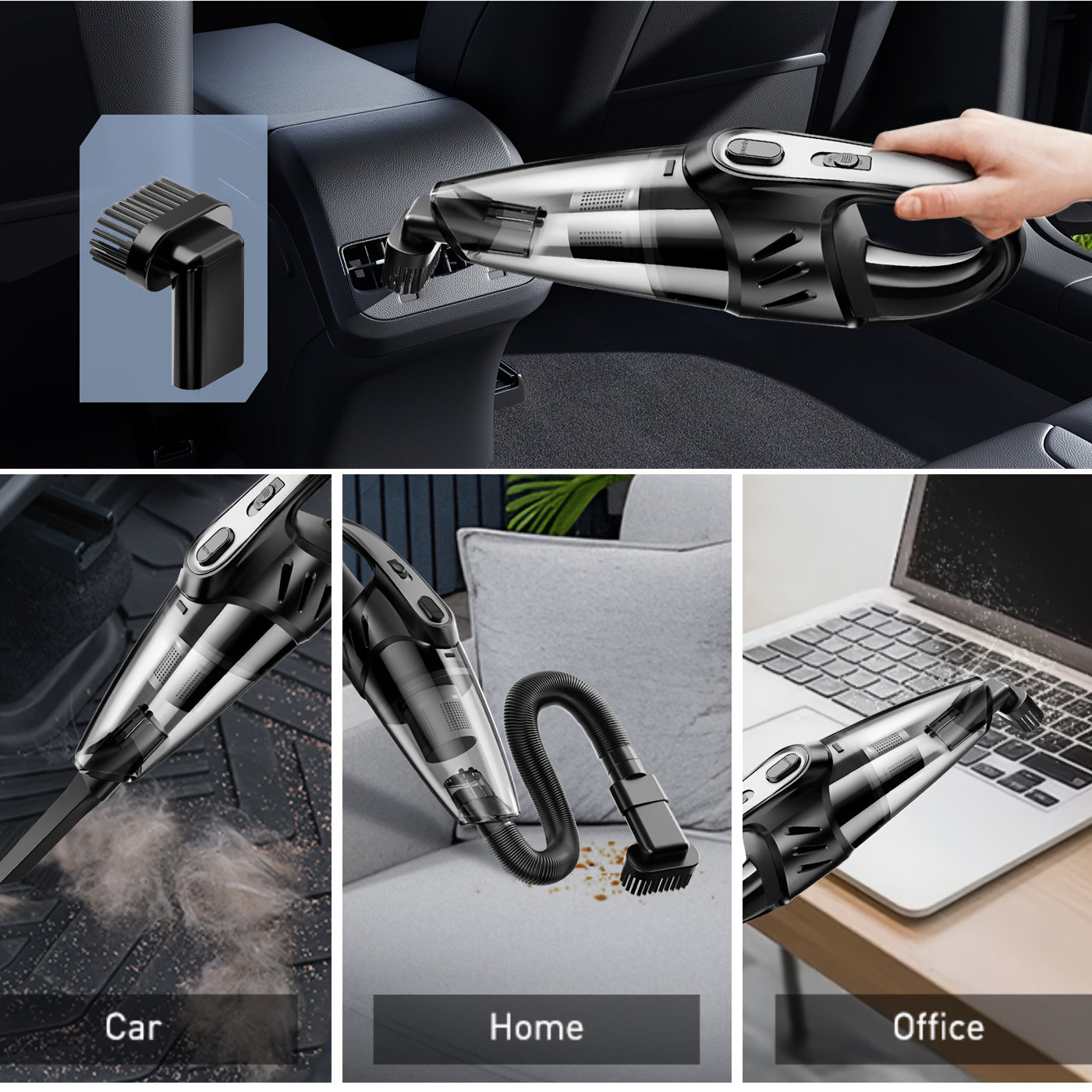 Aspiradora de mano para coche, silenciosa, con 5 accesorios, ideal para limpieza interior, hogar, mascotas, accesorios para coche, regalos.