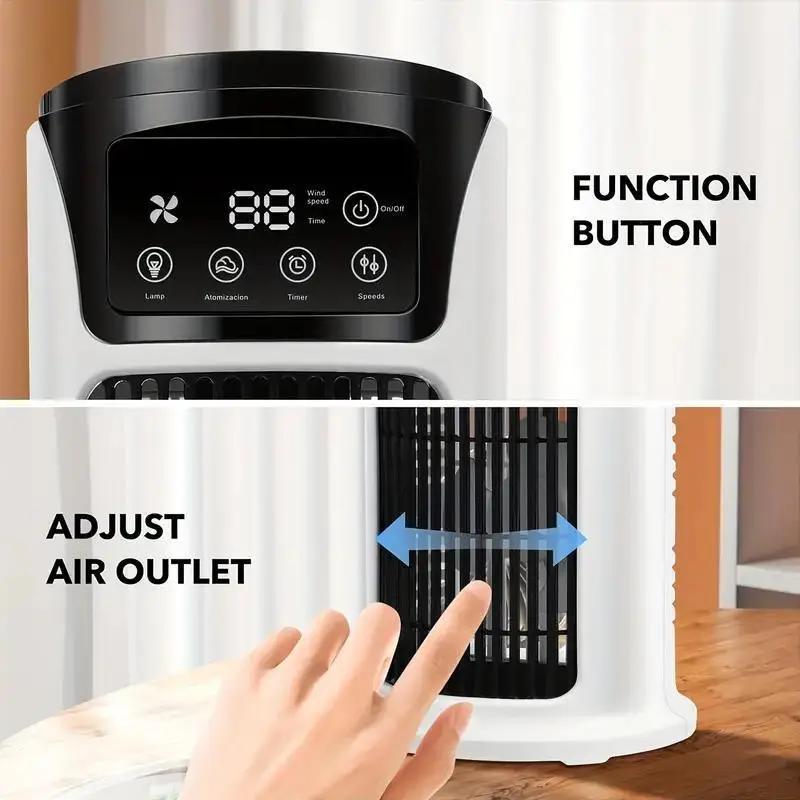 Aire acondicionado portátil 3 en 1, humidificador y ventilador con luz ambiental. Alimentación por USB para uso en interiores y exteriores. Diseño compacto para oficina y hogar. Elegante humidificador portátil en blanco y