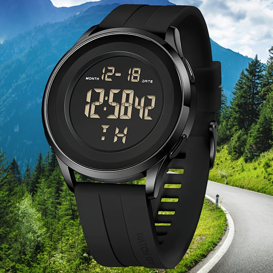 Reloj digital deportivo para hombre con correa de silicona negra: diseño minimalista, fecha y cronómetro, ideal para Navidad o Acción de Gracias, ideal para el día a día, esfera elegante y correa resistente.