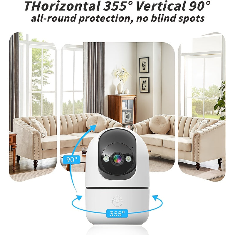 Cámara de seguridad 2K para interiores, monitor de bebés para mascotas, cámara de 360 grados para seguridad del hogar inalámbrica, cámara para perros con WiFi de 2,4 y 5 GHz, grabación continua, cámara para niñe