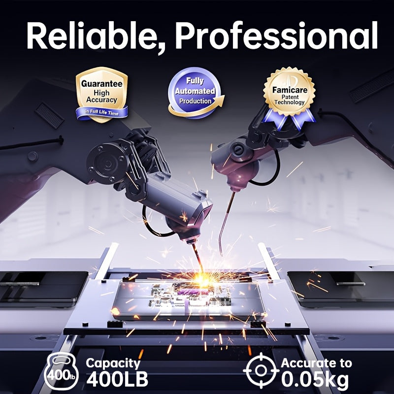 Báscula electrónica de baño inteligente de alta precisión y alta resistencia de 400 lb, diseño mejorado, superficie ampliada, número ilimitado de usuarios, reconocimiento automático, pantalla LCD HD y pantalla de tempe