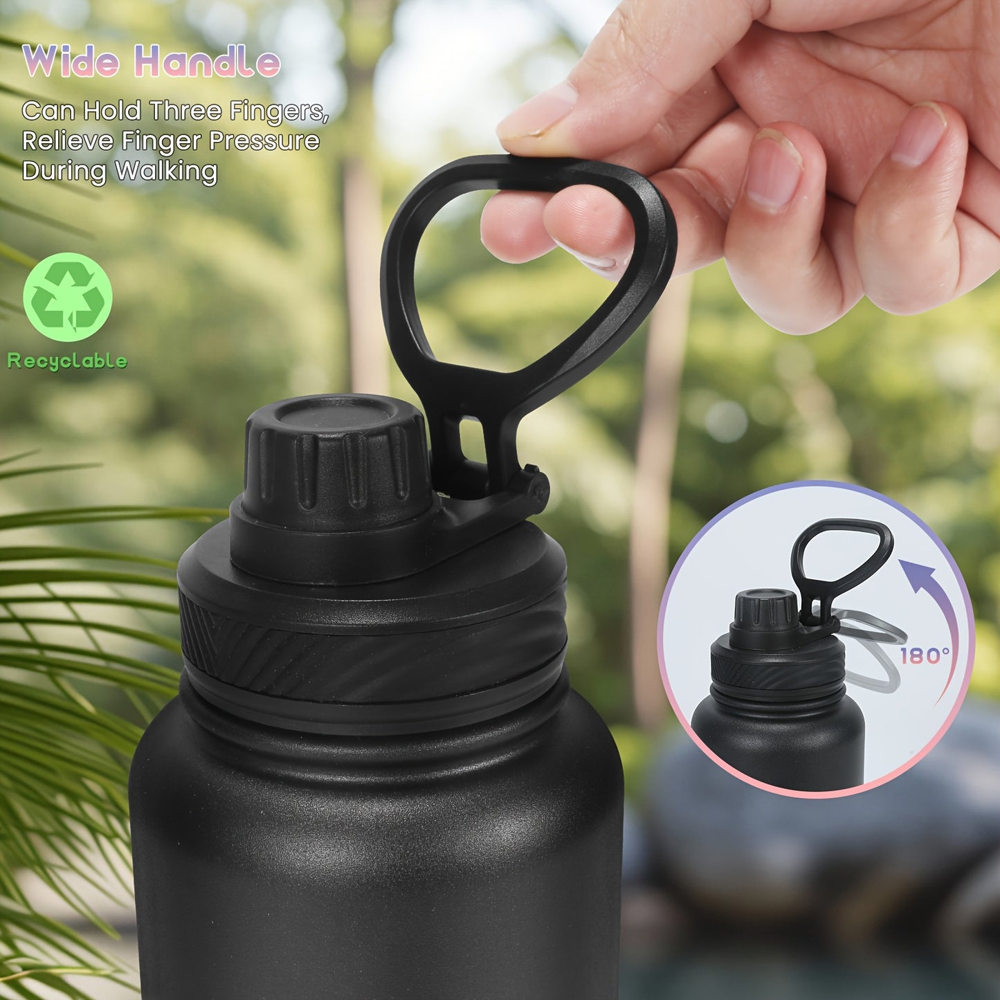 Botella de agua aislada de color sólido de 940 ml, botella deportiva al vacío de gran capacidad de 940 ml con vaso portátil de acero inoxidable a prueba de fugas, para acampar al aire libre, senderismo y conducción.