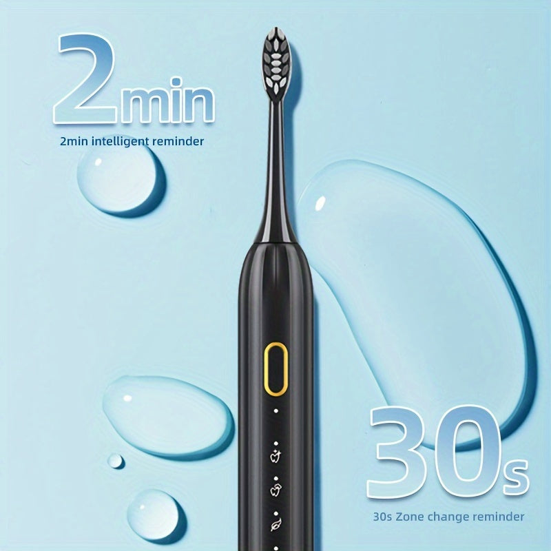 Cepillo de dientes eléctrico sónico resistente al agua IPX8 con carga USB, ideal para parejas, con cabezal reemplazable y eje metálico, temporizador inteligente y 5 cabezales de repuesto.