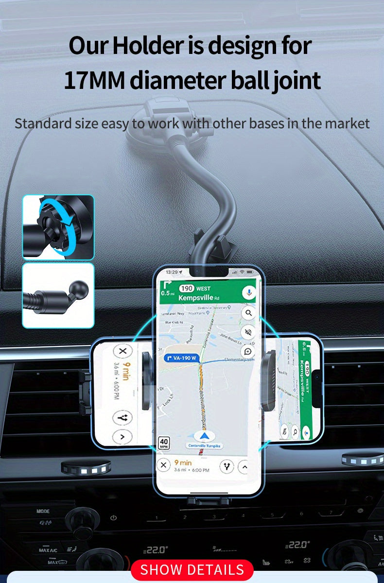 Soporte para teléfono de auto ajustable a 180 grados.
Montaje fuerte para conducción segura.