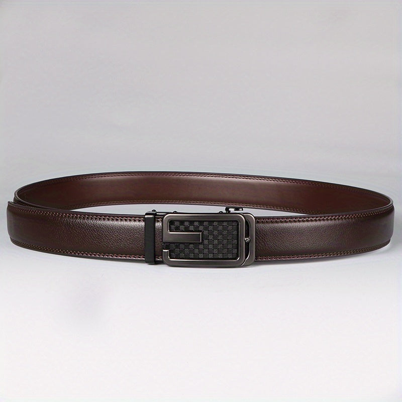 Cinturón de trinquete para hombre, ajustable, de cuero genuino de 1 3/8", con longitud ajustable.