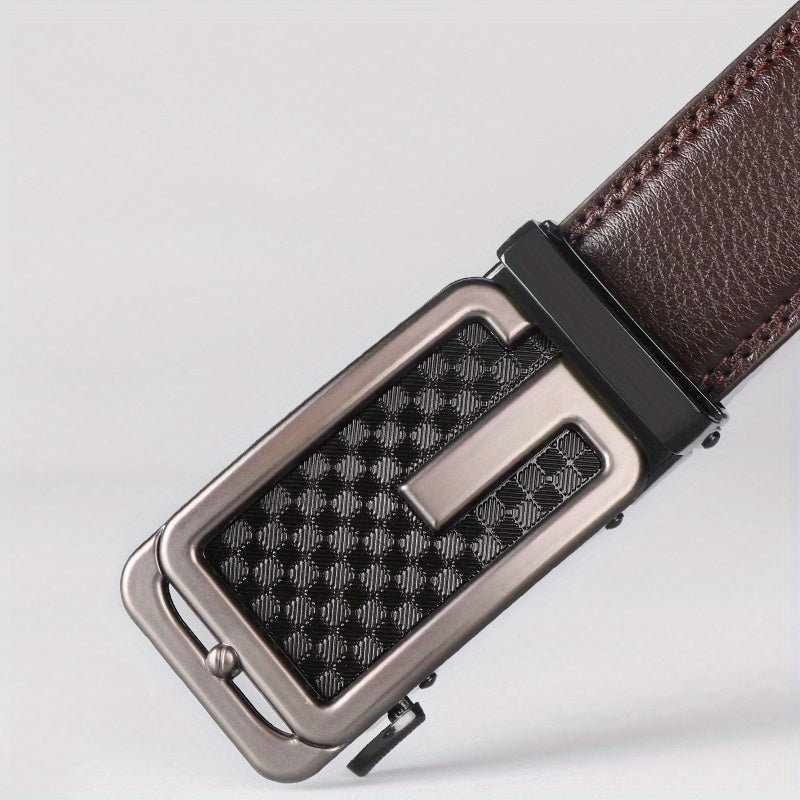 Cinturón de trinquete para hombre, ajustable, de cuero genuino de 1 3/8", con longitud ajustable.